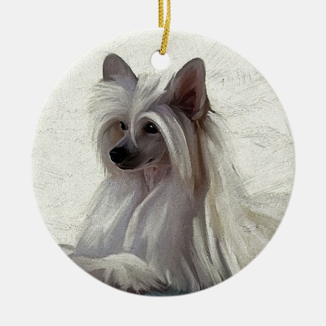 Beautiful Chinese crested powder puff Ceramic Tree Decoration (Front)