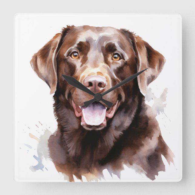 BEAUTIFUL CHOCOLATE LABRADOR RETRIEVER DOG SQUARE WALL CLOCK (Front)