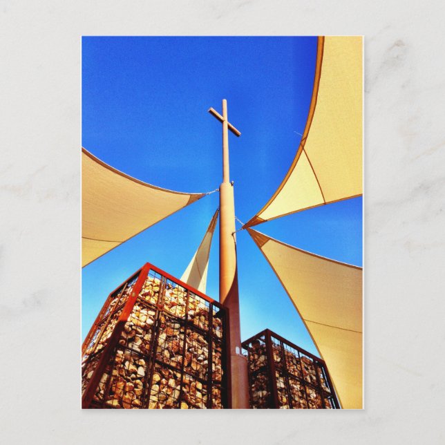 Beautiful Christian Church Cross Blue Sky Postcard (Front)
