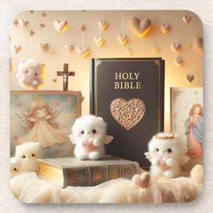 Beautiful Christian Holy Bible With Little Angels Coaster