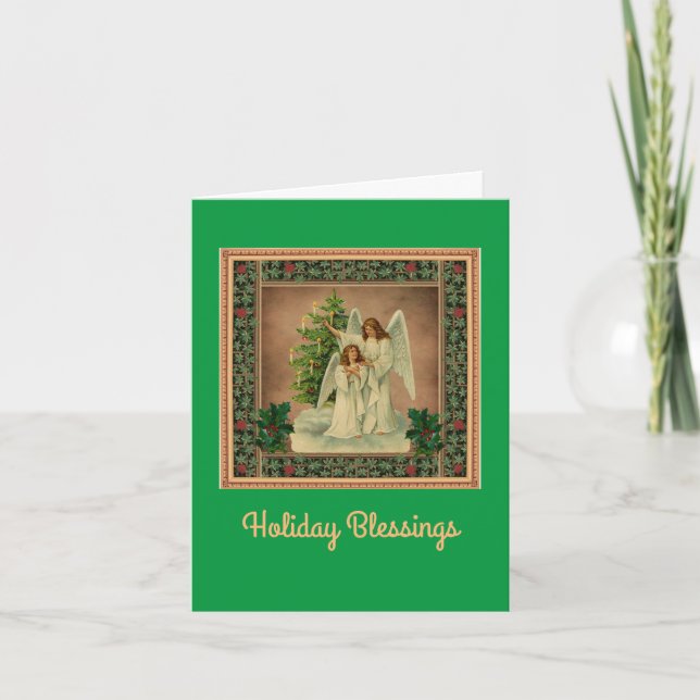 Beautiful Christmas Angels Holiday Card (Front)