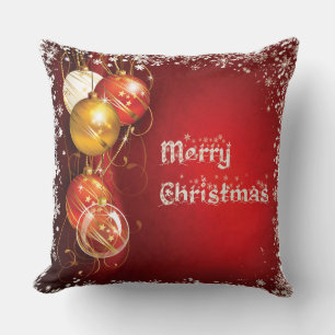 Beautiful Christmas balls in Red Background Square Cushion
