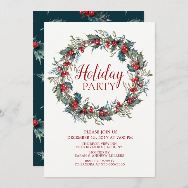 Beautiful Christmas Bird Holiday Party Invitation (Front/Back)