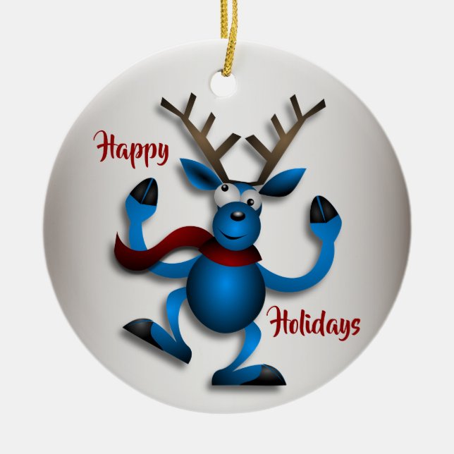 Beautiful Christmas Blue Reindeer  Ceramic Tree Decoration (Front)