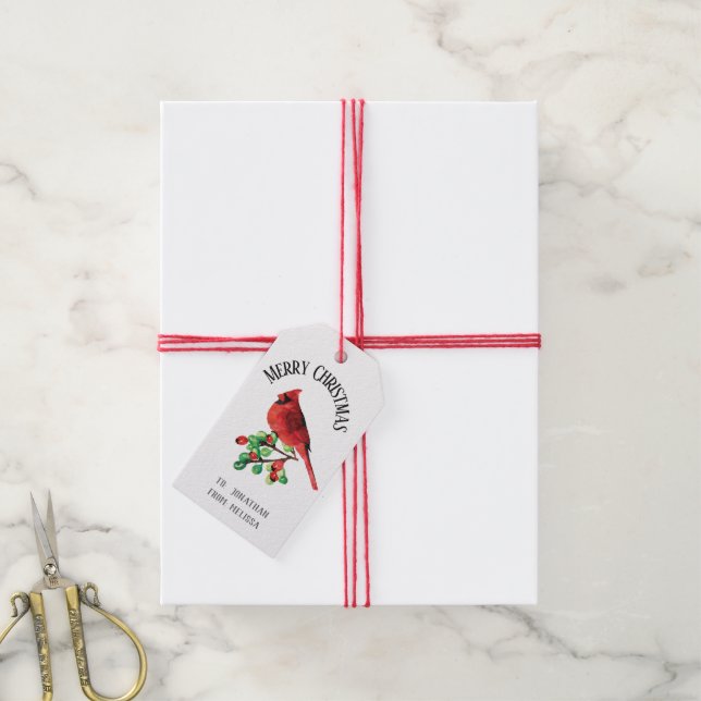 Beautiful Christmas Cardinal Personalised Gift Tag (With Twine)
