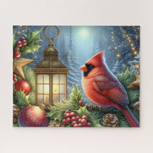 Beautiful Christmas Cardinal With Lantern Jigsaw Puzzle