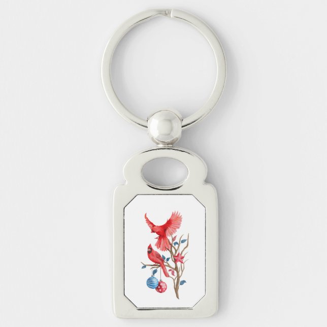 Beautiful Christmas Cardinals Key Ring (Front)