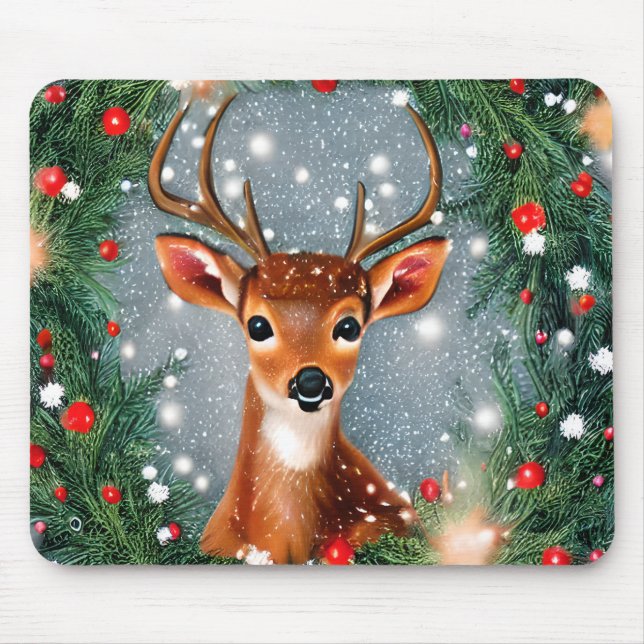 Beautiful Christmas Deer Mouse Pad (Front)