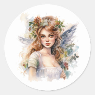 Beautiful Christmas Fairy Classic Round Sticker
