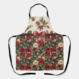 Beautiful Christmas Floral and Pine Cones Apron