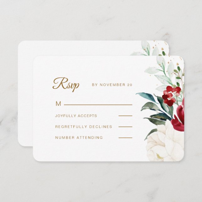 Beautiful Christmas Floral Wedding RSVP Card (Front/Back)