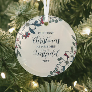 Beautiful Christmas Florals 1st Christmas Married Glass Tree Decoration