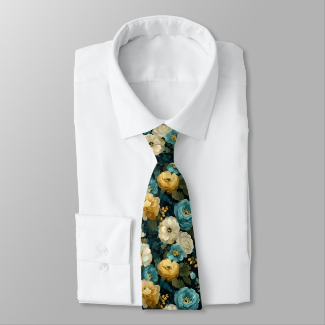 Beautiful Christmas Gift For Men Ranunculus Floral Tie (Tied)