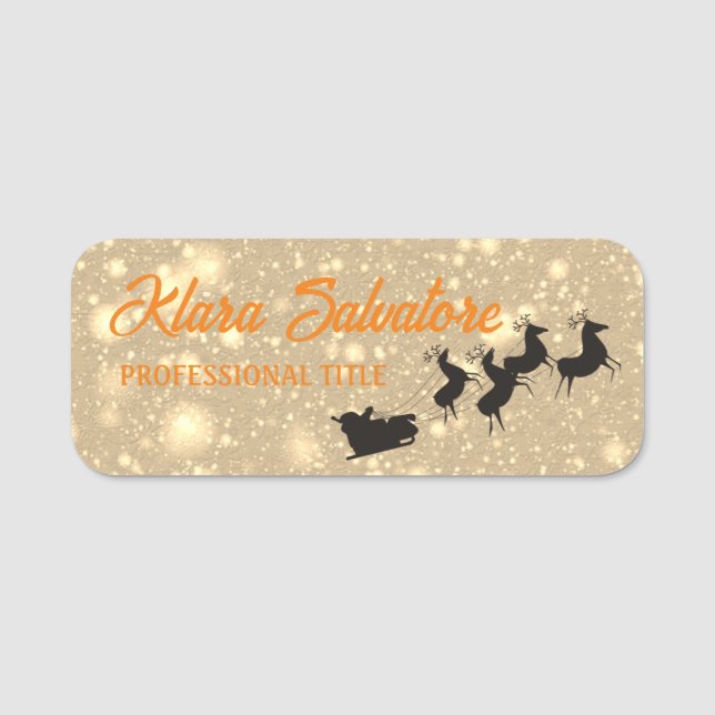  Beautiful Christmas Gold SNowing Reindeers   Name Tag (Front)