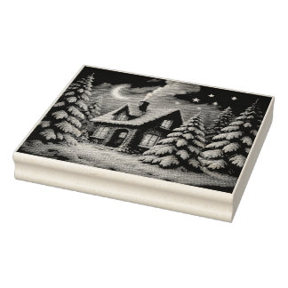 Beautiful Christmas Greeting Rubber Stamp