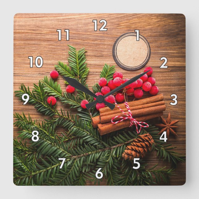 Beautiful Christmas Holiday Scene Square Wall Clock (Front)