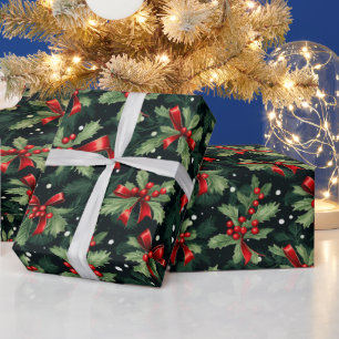 Beautiful Christmas Holly Wrapping Paper