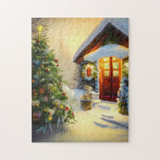 Beautiful Christmas Night with Tree and Snow Jigsaw Puzzle (Vertical)