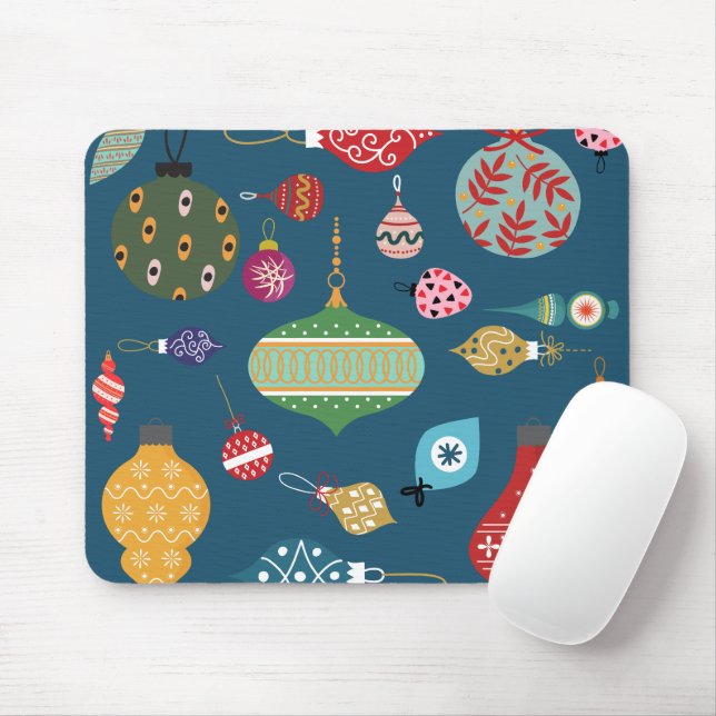 Beautiful Christmas ornaments Navy blue background Mouse Pad (With Mouse)