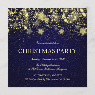 Beautiful Christmas Party Shining Stars Blue Invitation