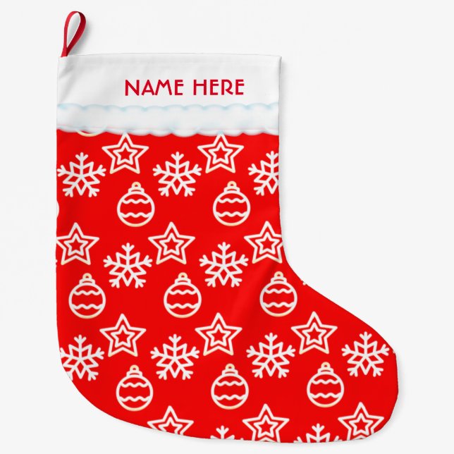 Beautiful Christmas Pattern on Red Large Christmas Stocking (Front)