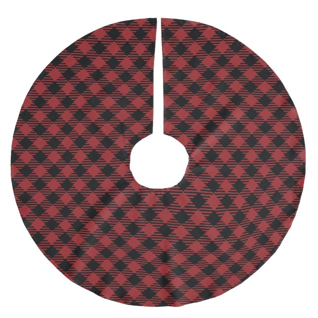 Beautiful Christmas Red Buffalo Plaid Brushed Polyester Tree Skirt (Front)