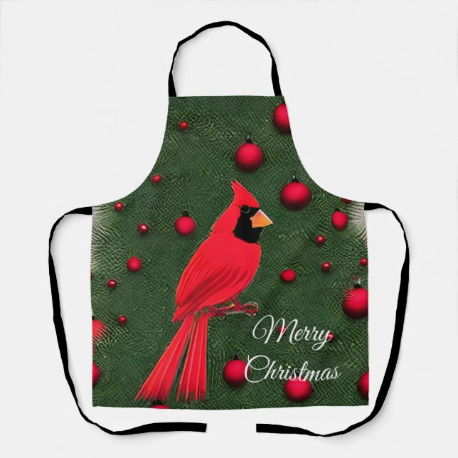 Beautiful Christmas Red Cardinal Apron (Front)