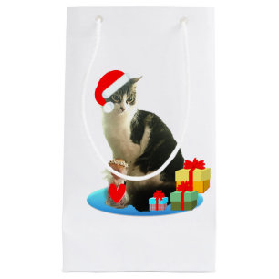 Beautiful Christmas Tabby Cat Small Gift Bag