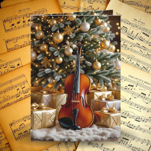 Beautiful Christmas Tree and Violin Festive Poem Holiday Card