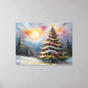 Beautiful Christmas Tree in Snowy Wonderland  Canvas Print