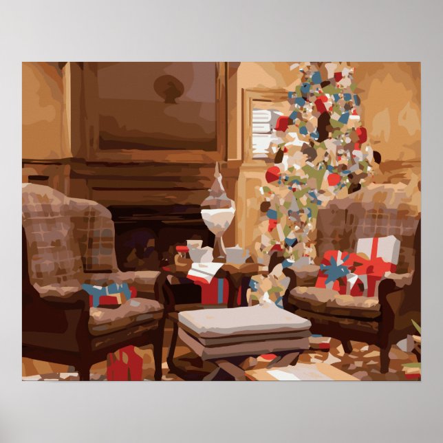 Beautiful Christmas Tree Living Room Scene Poster (Front)