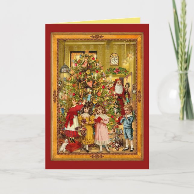 Beautiful Christmas Tree, Santa, Children Classic Card (Front)