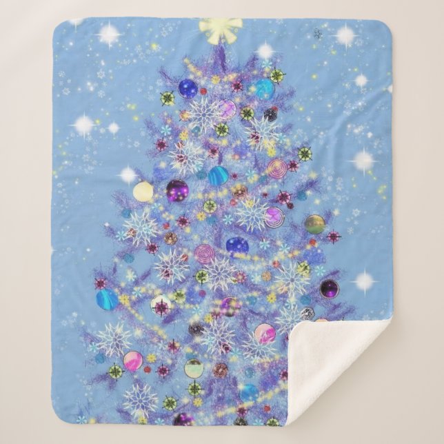 Beautiful Christmas Tree Sherpa Blanket (Front)