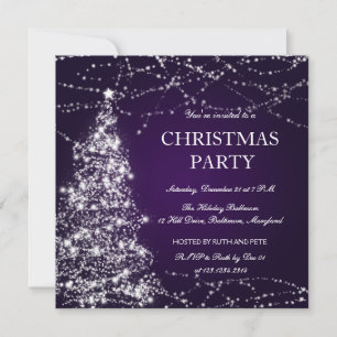 Beautiful Christmas Tree Shining Star Party Purple Invitation