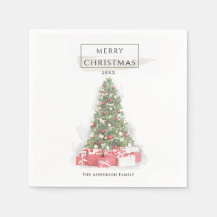 Beautiful Christmas Tree Watercolor Holidays Art Napkin