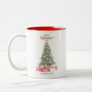 Beautiful Christmas Tree Watercolor Holidays Art Two-Tone Coffee Mug