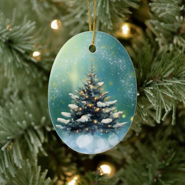 Beautiful Christmas Tree with Snow and Gold Lights Ceramic Tree Decoration (Tree)