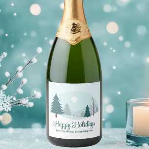 Beautiful Christmas Trees Winter Holiday Party Sparkling Wine Label