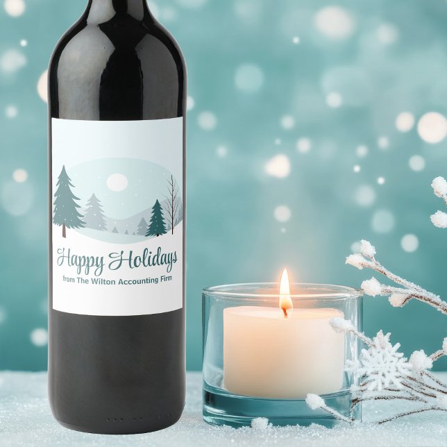 Beautiful Christmas Trees Winter Holiday Party Wine Label (Creator Uploaded)