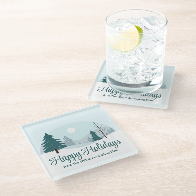 Beautiful Christmas Trees Winter Snow Landscape Glass Coaster (Angled)