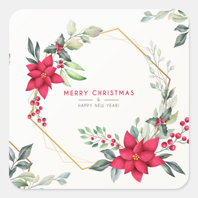 Beautiful Christmas Watercolor Flower Sticker (Front)