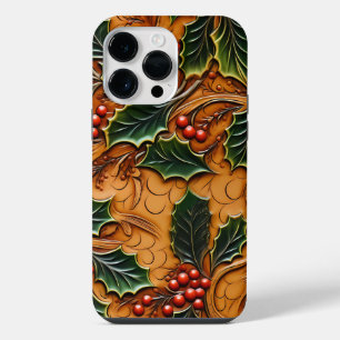 Beautiful Christmas Western Faux Tooled Leather iPhone 14 Pro Max Case