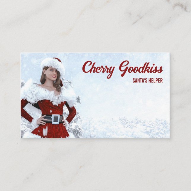 Beautiful Christmas Woman over Winter Business Card (Front)
