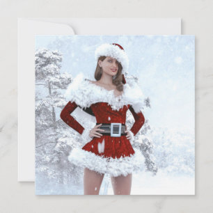 Beautiful Christmas Woman over Winter Snow