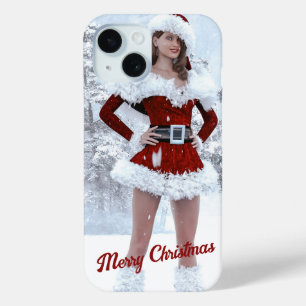 Beautiful Christmas Woman over Winter Snow iPhone 15 Case