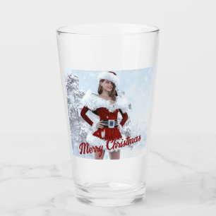 Beautiful Christmas Woman over Winter Snow Glass