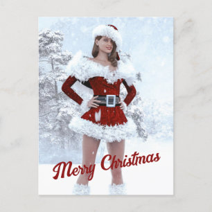 Beautiful Christmas Woman over Winter Snow Holiday Postcard