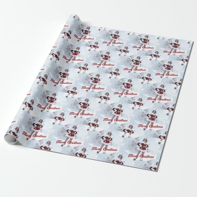 Beautiful Christmas Woman over Winter Snow Wrapping Paper (Unrolled)
