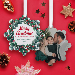 Beautiful Christmas Wreath Merry Christmas Photo Tree Decoration Card