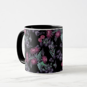 Beautiful chrysanthemum red flowers green grey lea mug